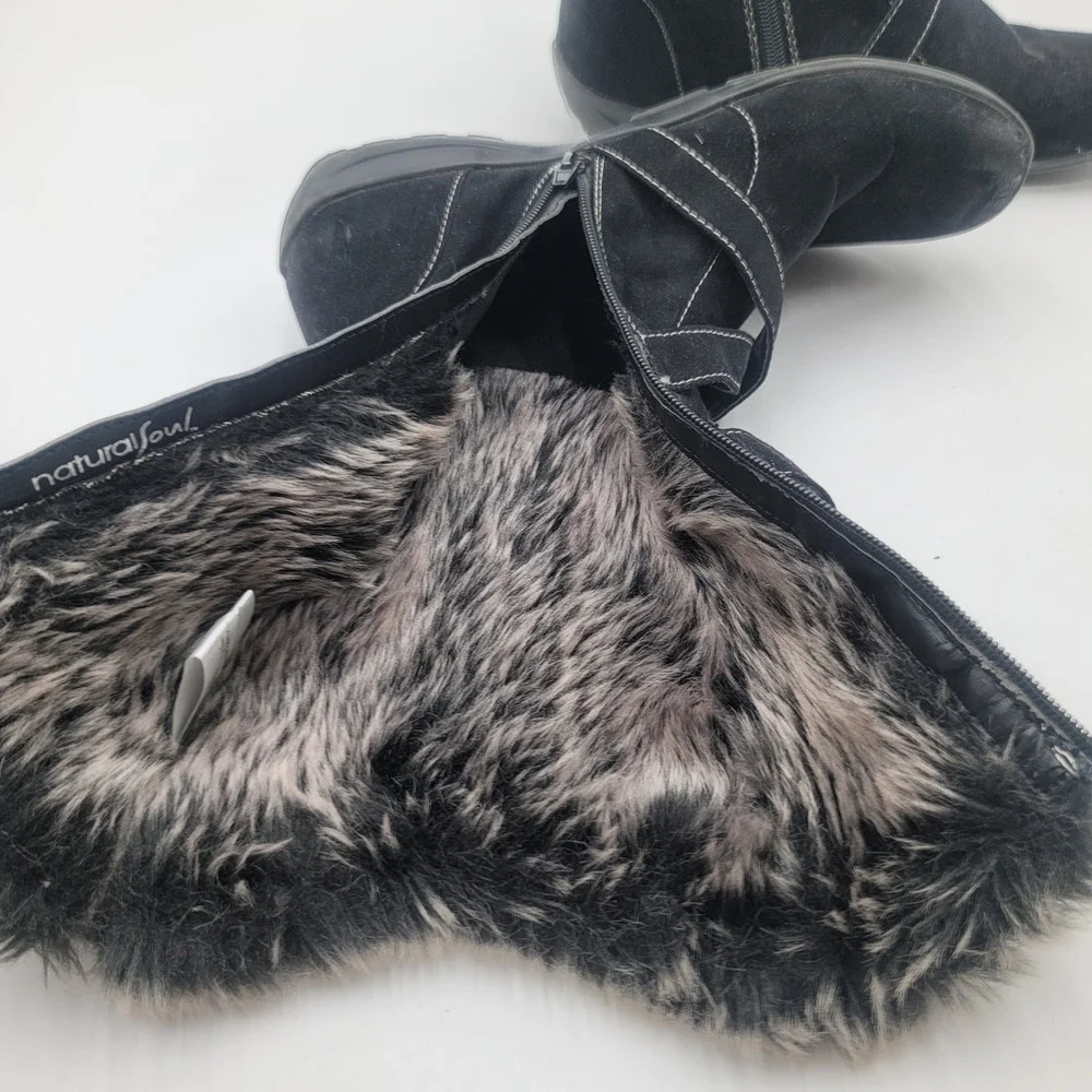 Natural Soul Naturalizer Fasano Black Faux Fur Trim Mid Calf Boots Womens 10 M